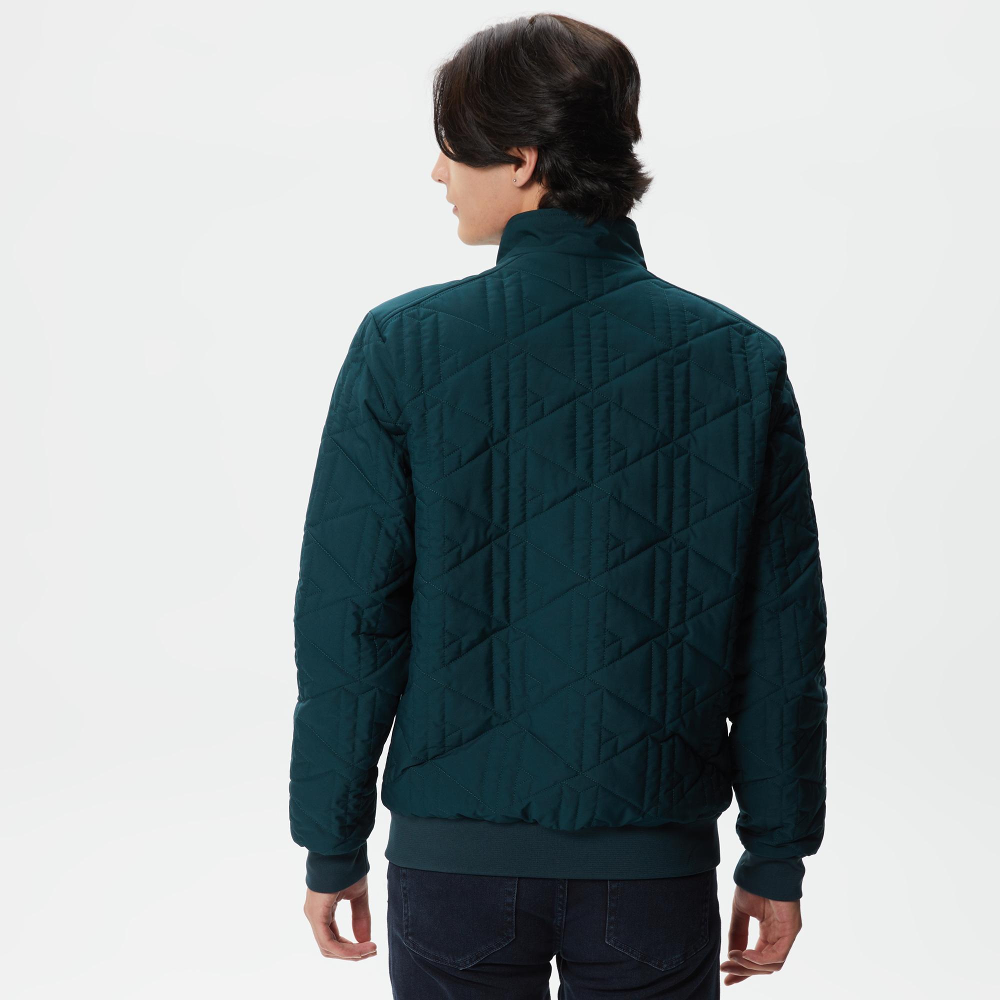 Erkek Dik Yaka Monogram Yeşil Mont