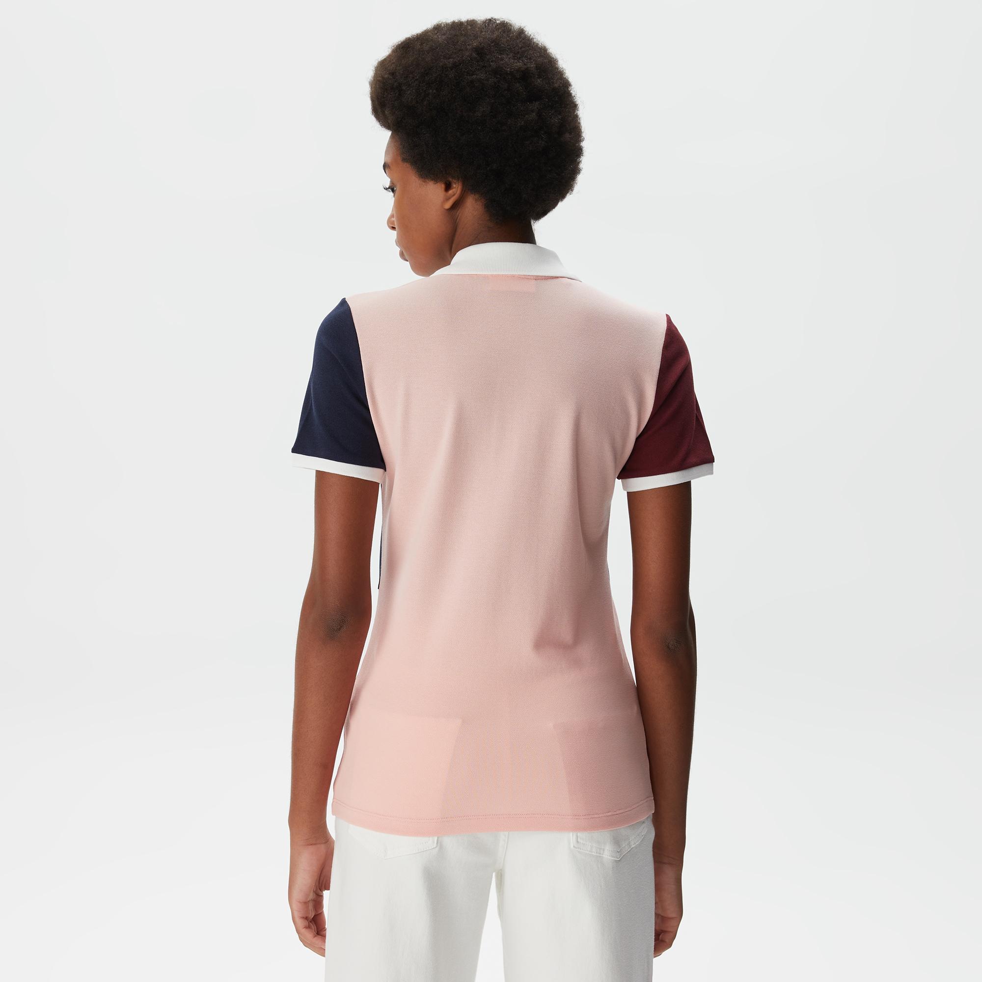 Kadın Loose Fit Yarım Fermuarlı Renk Bloklu Pembe Polo