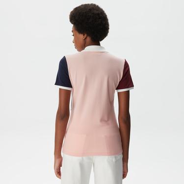  Kadın Loose Fit Yarım Fermuarlı Renk Bloklu Pembe Polo