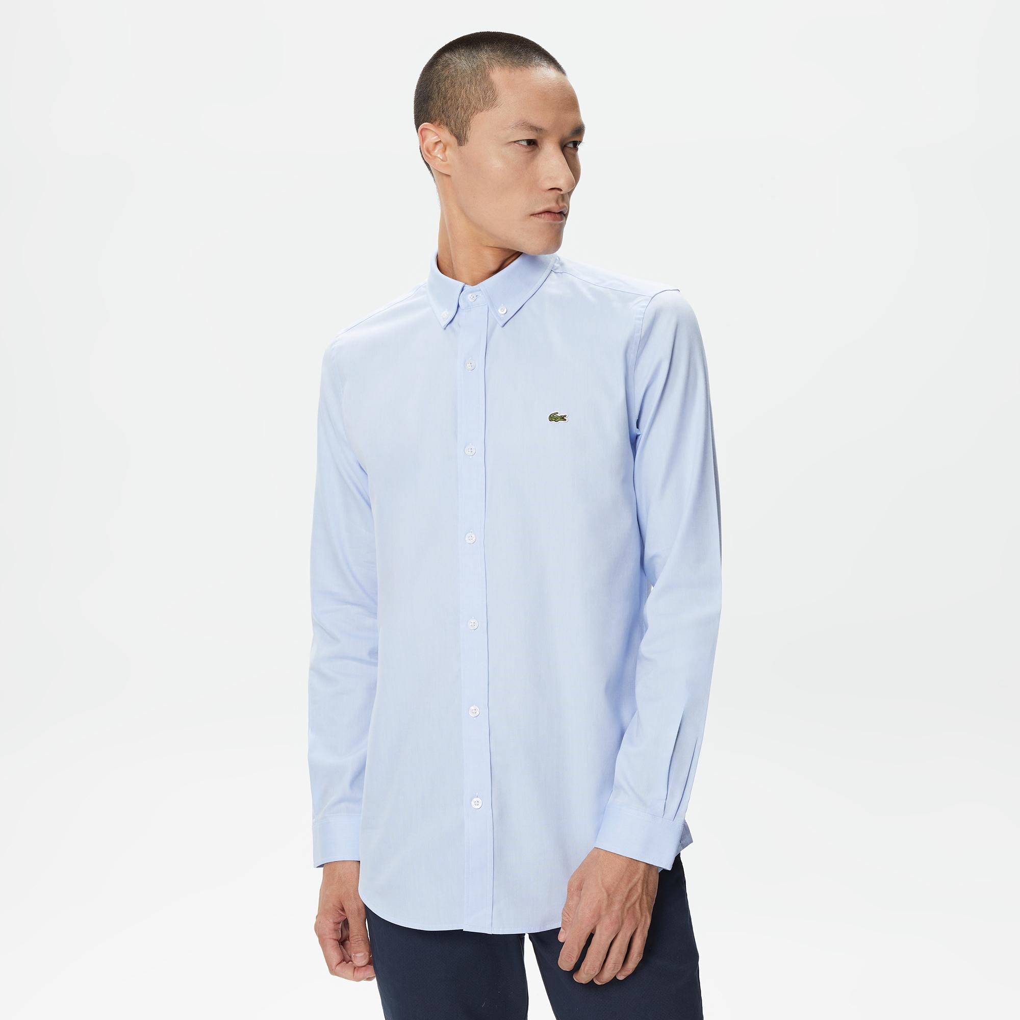 Lacoste Erkek Slim Fit Düğmeli Yaka Açık Mavi Gömlek