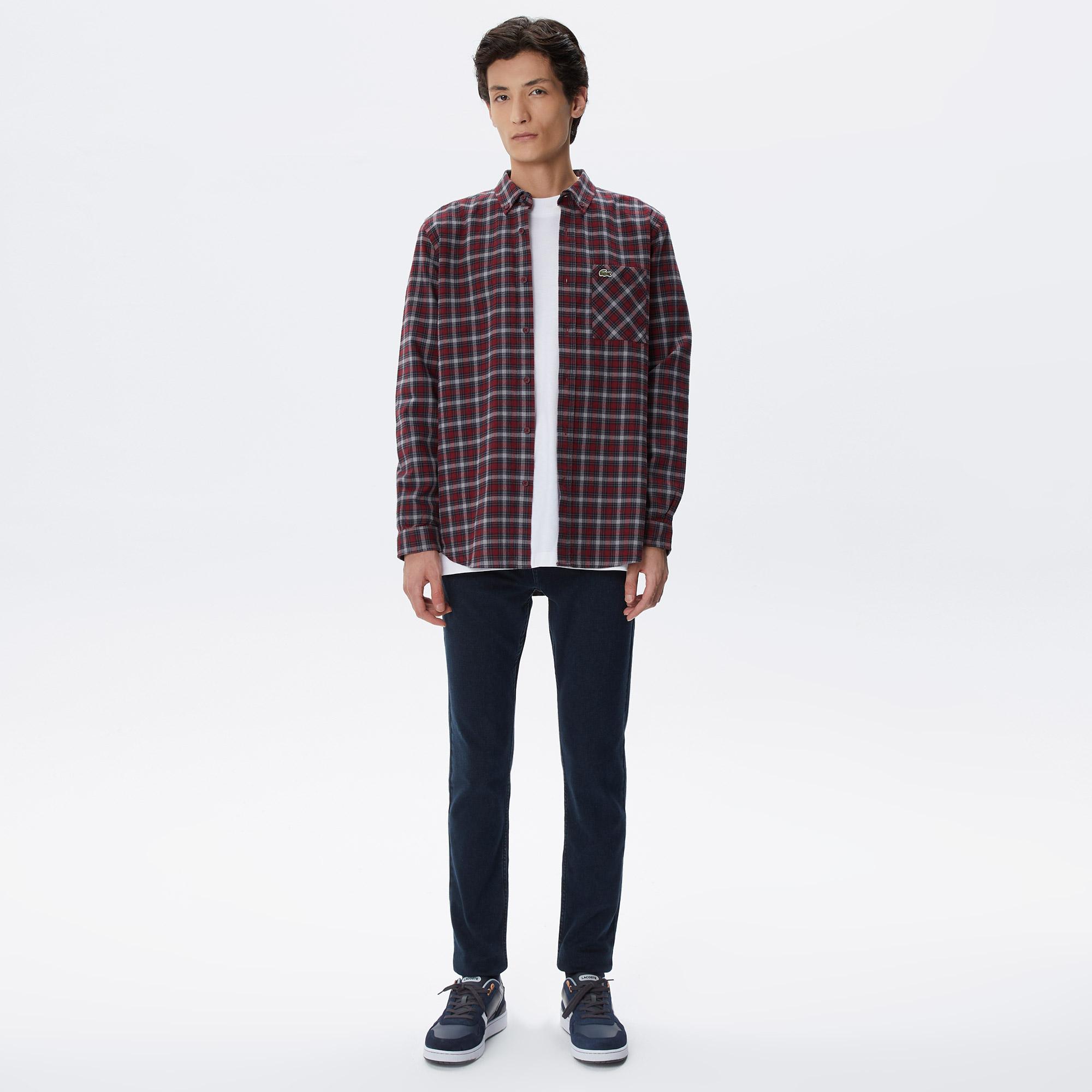 Erkek Regular Fit Ekose Bordo Gömlek