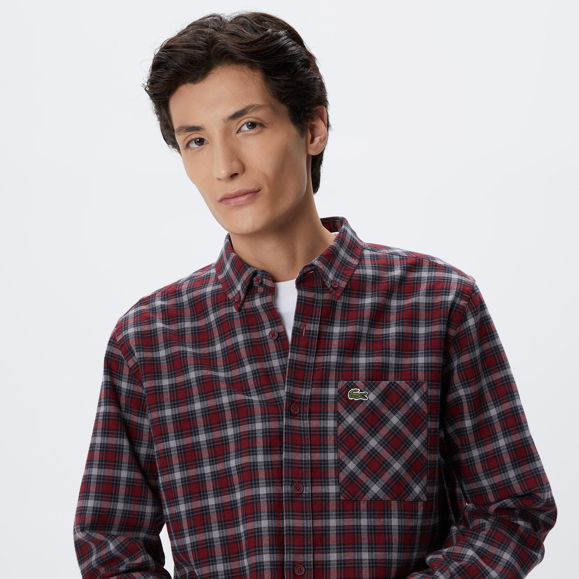 Erkek Regular Fit Ekose Bordo Gömlek