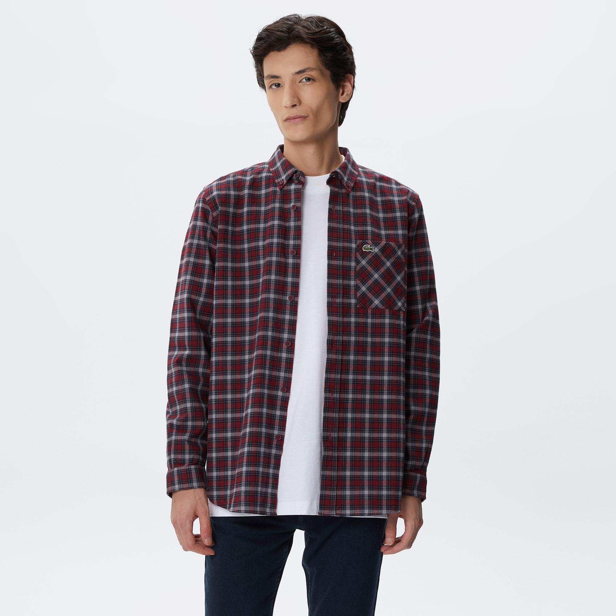 Erkek Regular Fit Ekose Bordo Gömlek