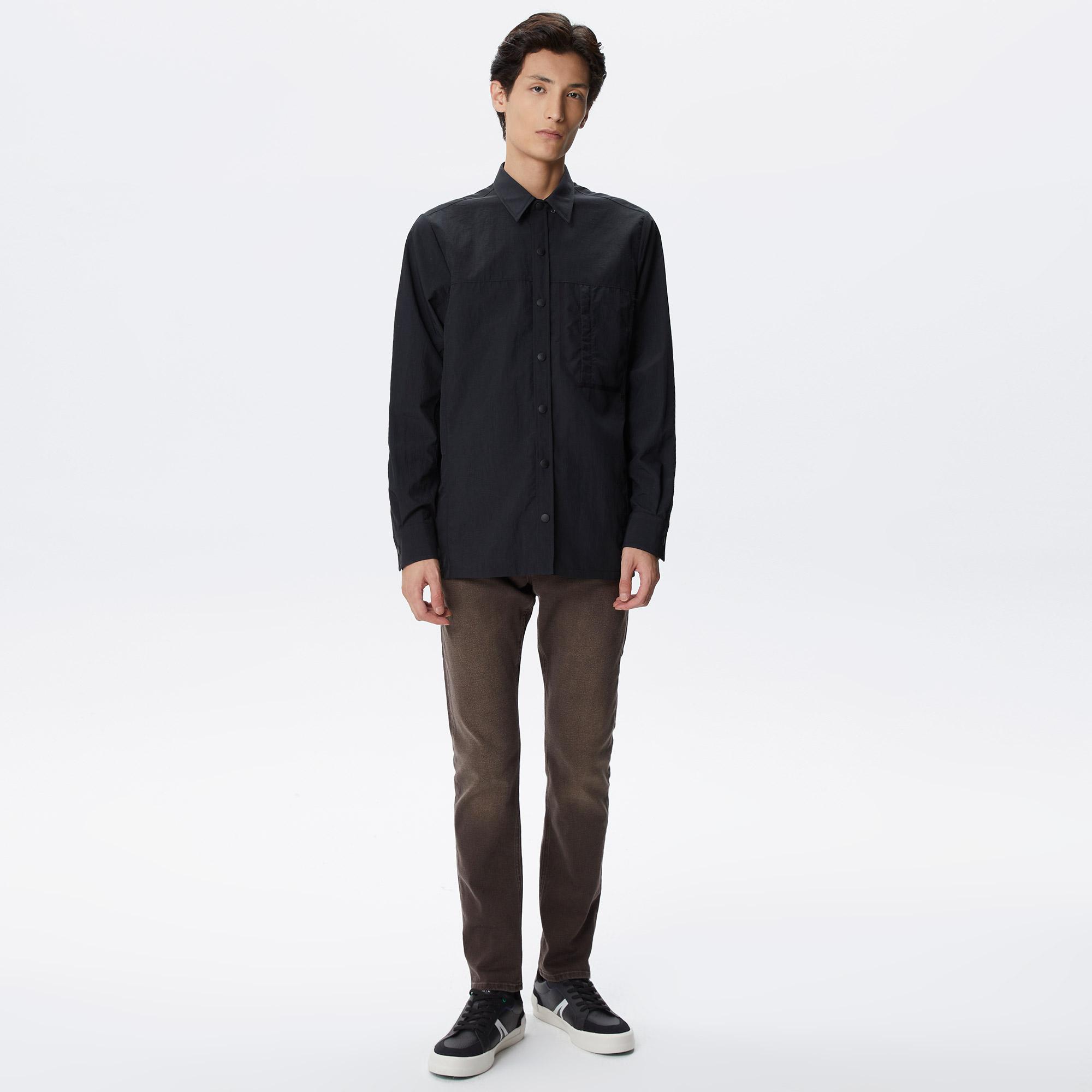 Erkek Relaxed Fit Baskılı Siyah Gömlek