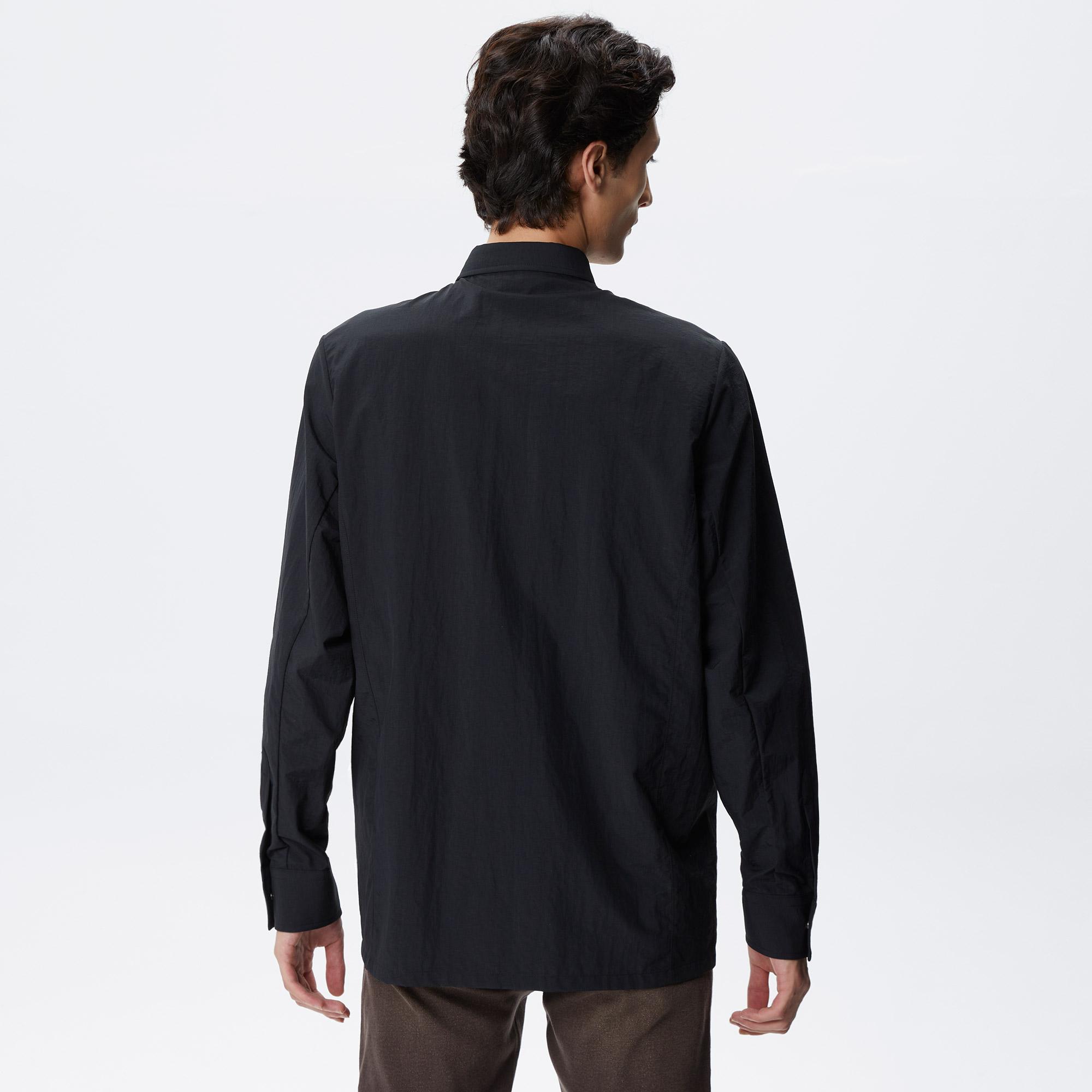 Erkek Relaxed Fit Baskılı Siyah Gömlek