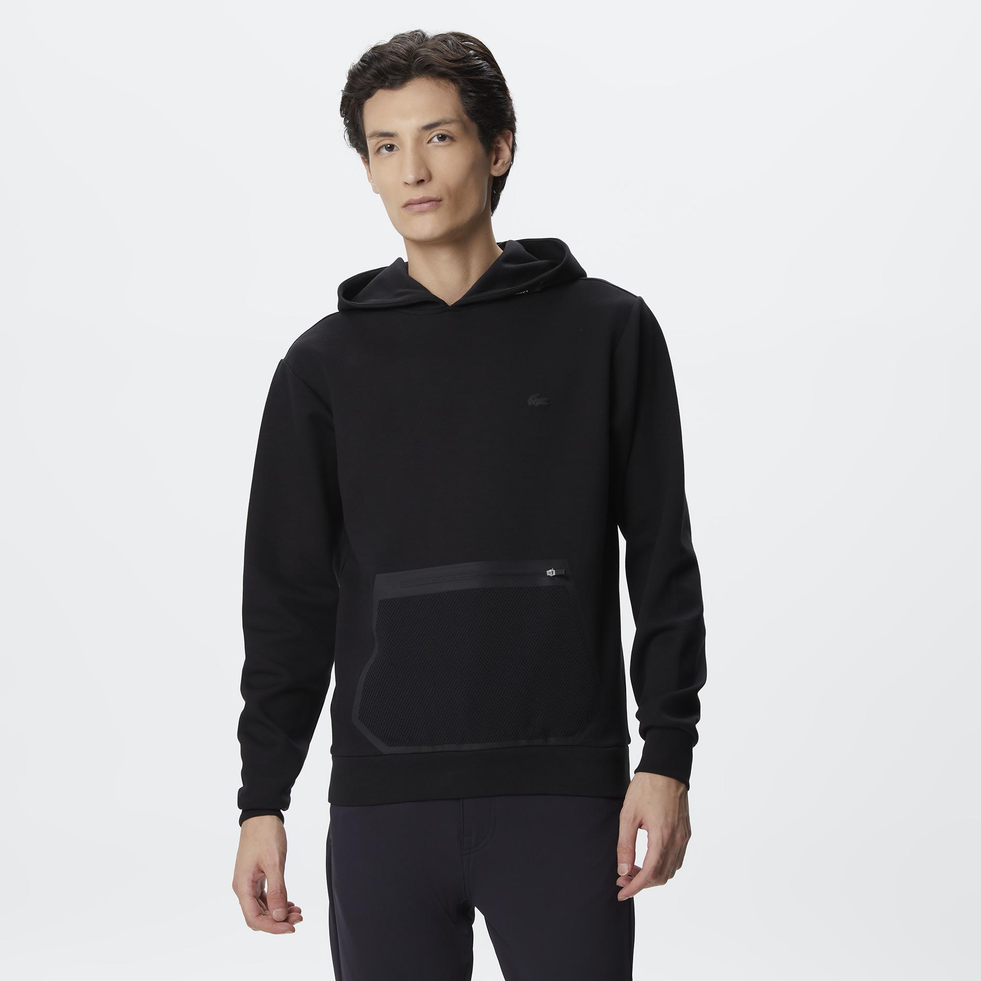 Erkek Slim Fit Kapüşonlu Siyah Sweatshirt