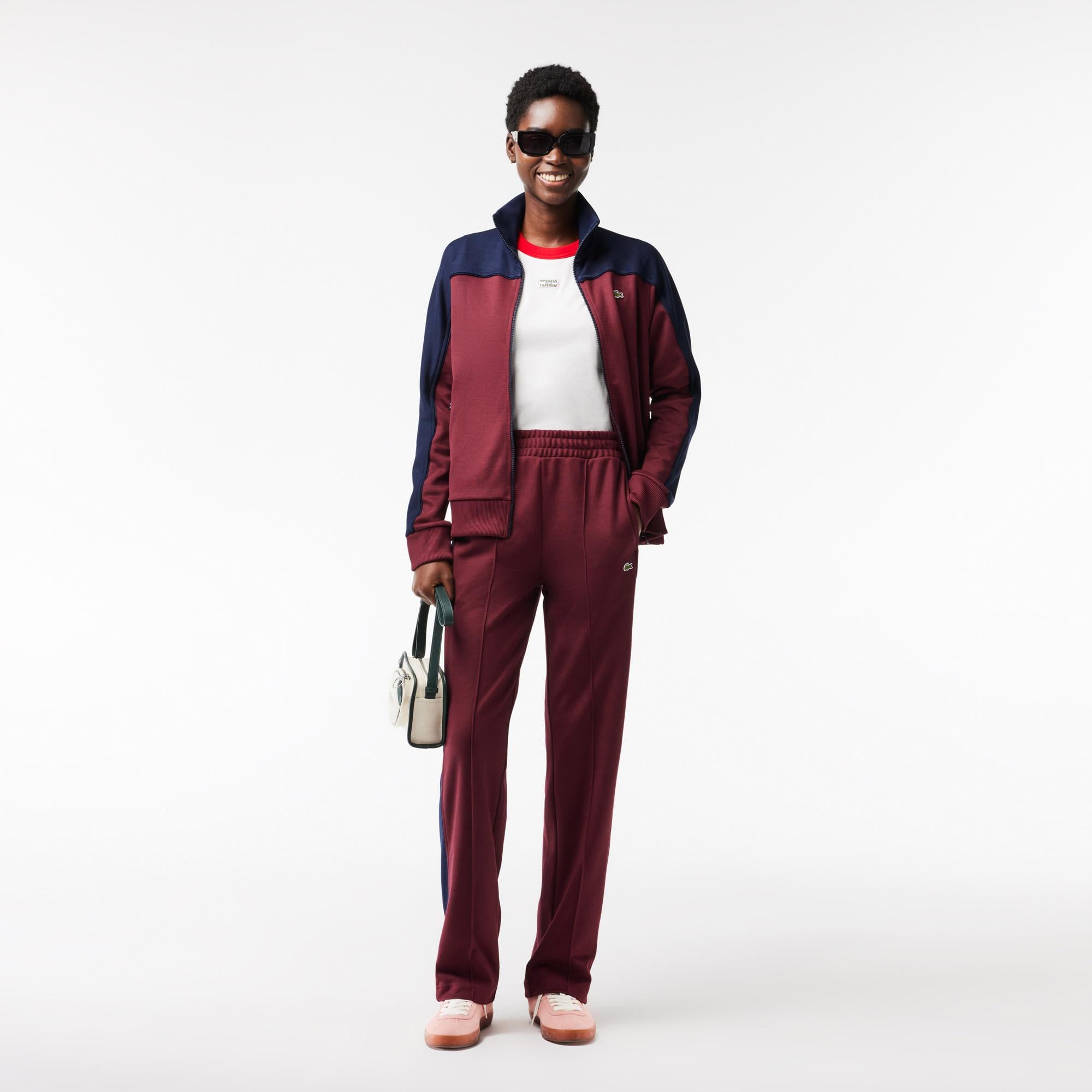 Kadın Straight Fit Renk Bloklu Bordo Eşofman Altı