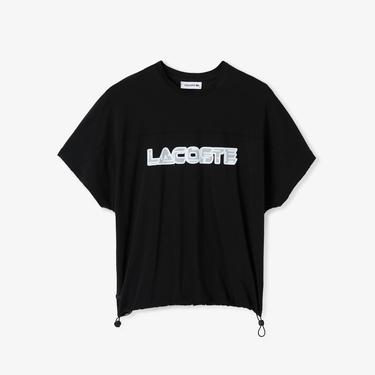  Kadın Loose Fit Bisiklet Yaka Baskılı Siyah T-Shirt