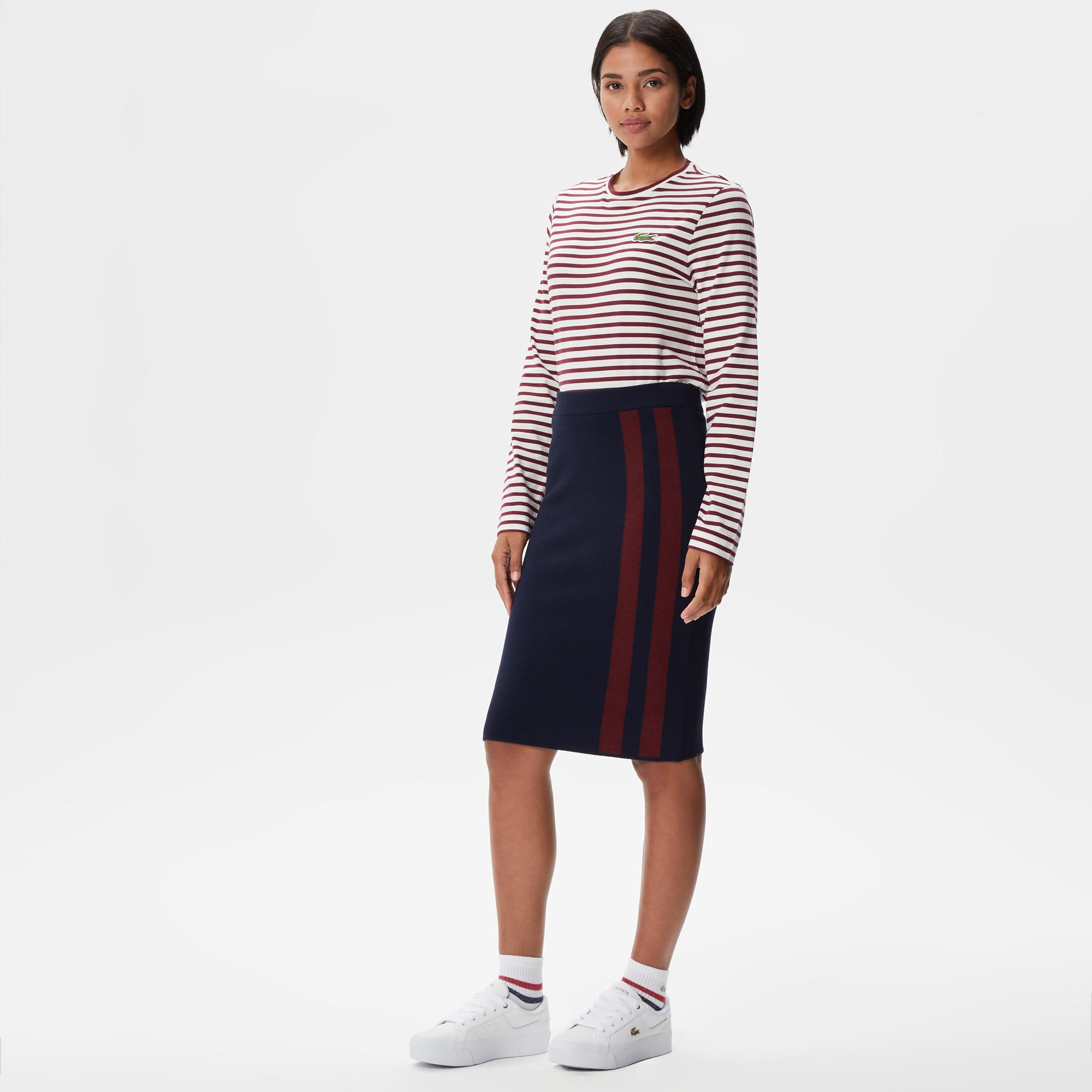 Kadın Skinny Fit Çizgili Lacivert Etek