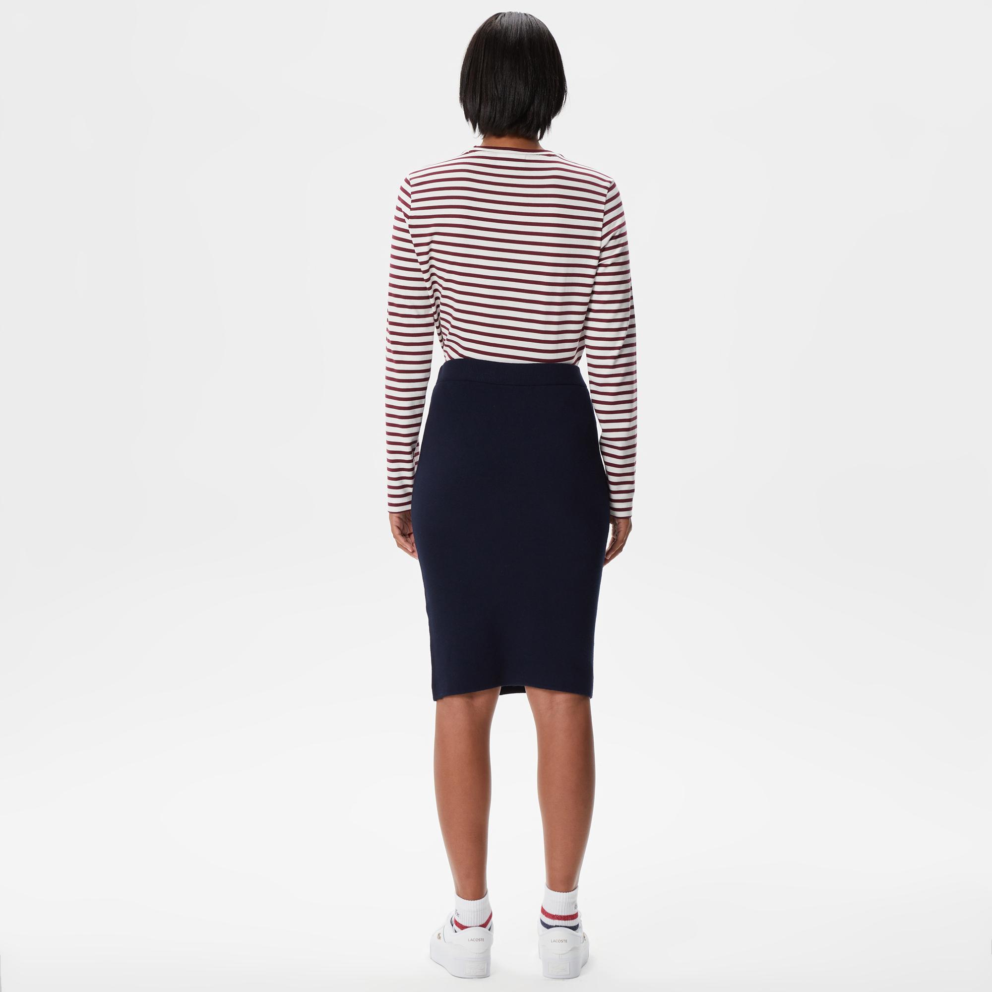 Kadın Skinny Fit Çizgili Lacivert Etek