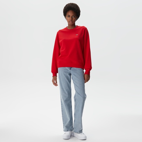  Kadın Regular Fit Bisiklet Yaka Kırmızı Sweatshirt