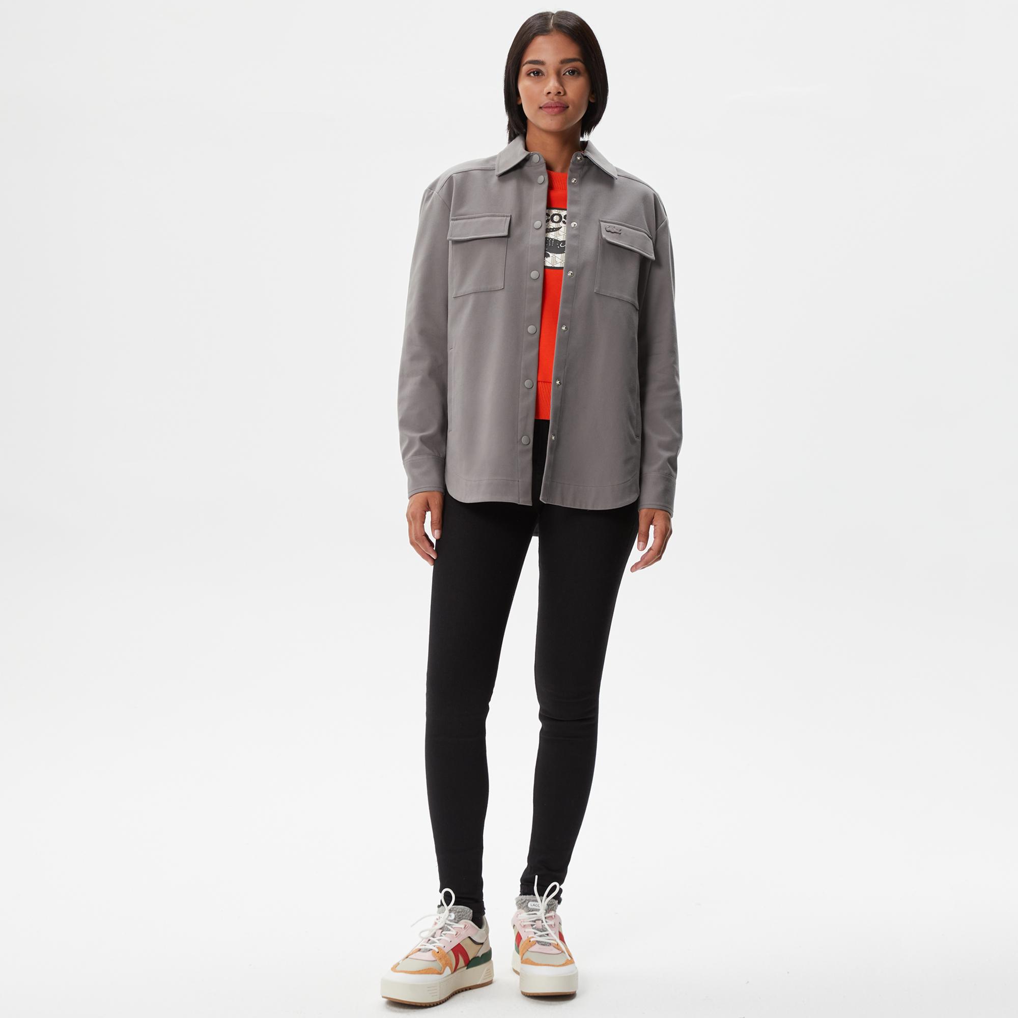 Kadın Relaxed Fit Uzun Kollu Gri Gömlek