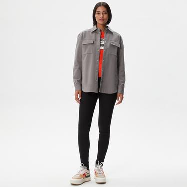  Kadın Relaxed Fit Uzun Kollu Gri Gömlek