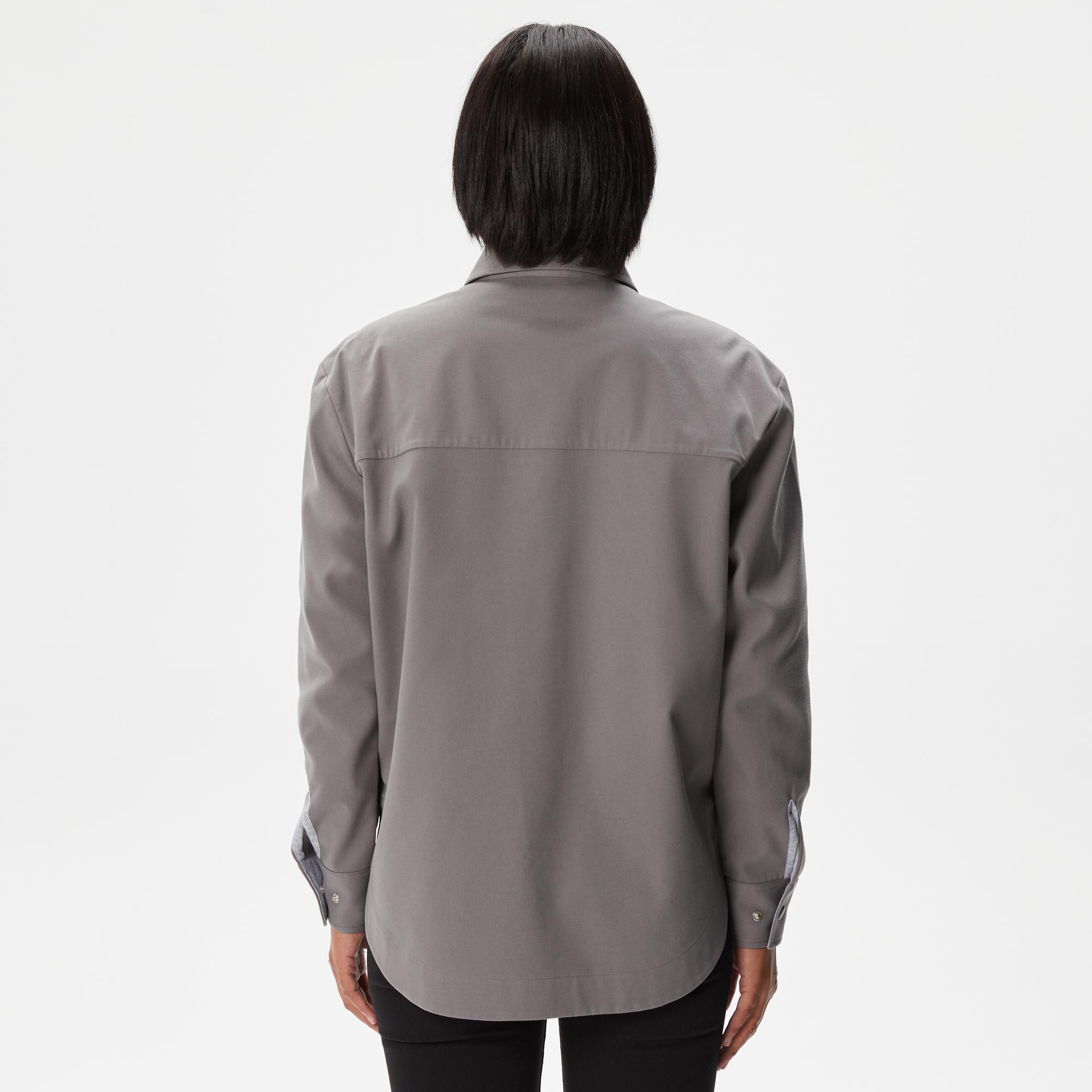 Kadın Relaxed Fit Uzun Kollu Gri Gömlek