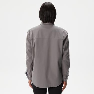  Kadın Relaxed Fit Uzun Kollu Gri Gömlek