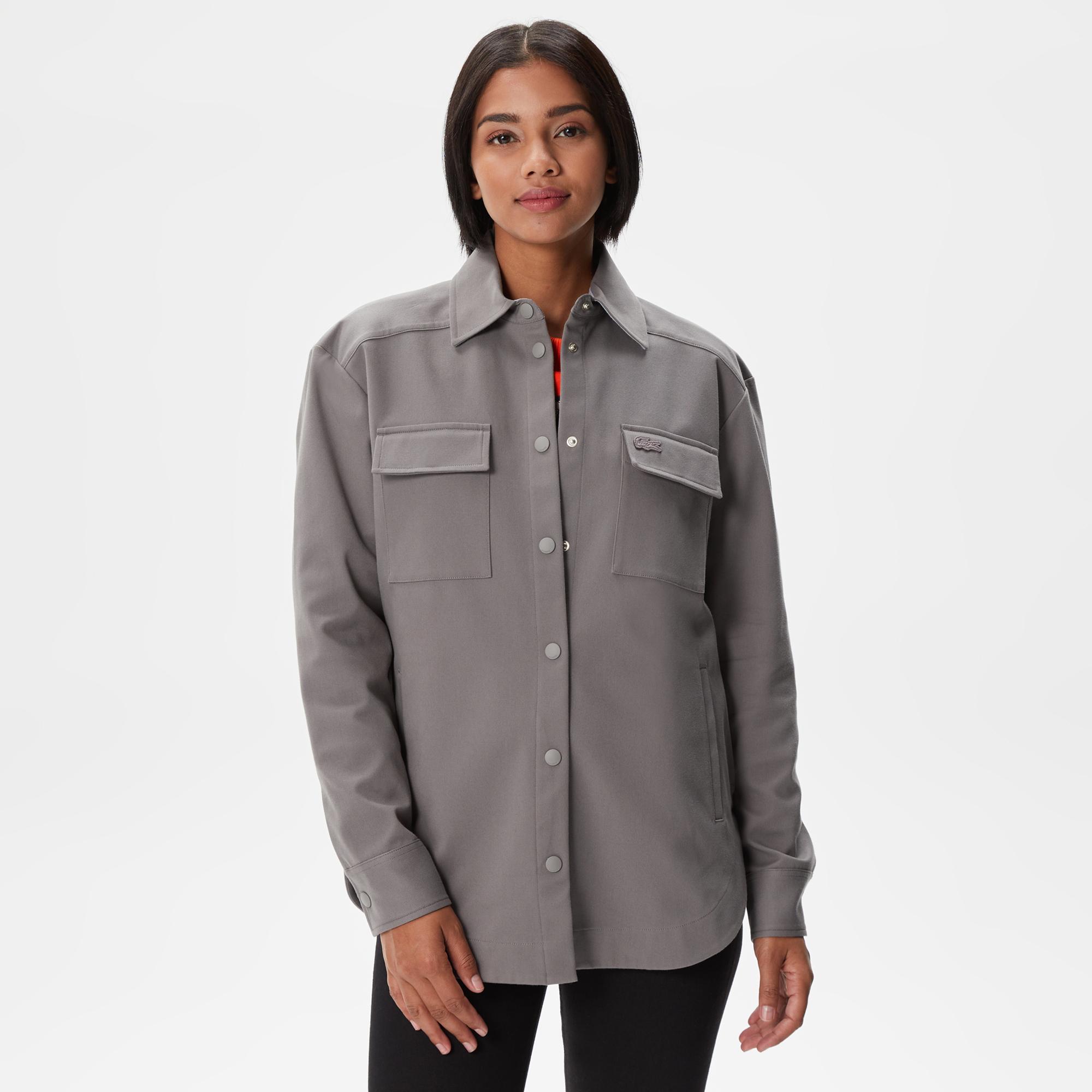 Kadın Relaxed Fit Uzun Kollu Gri Gömlek