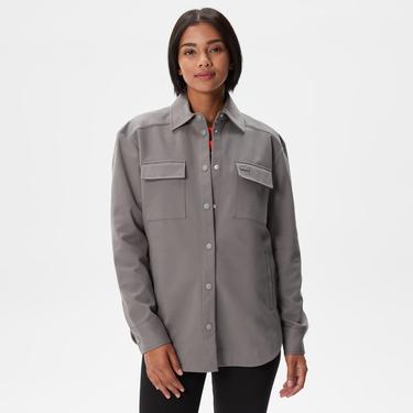  Kadın Relaxed Fit Uzun Kollu Gri Gömlek