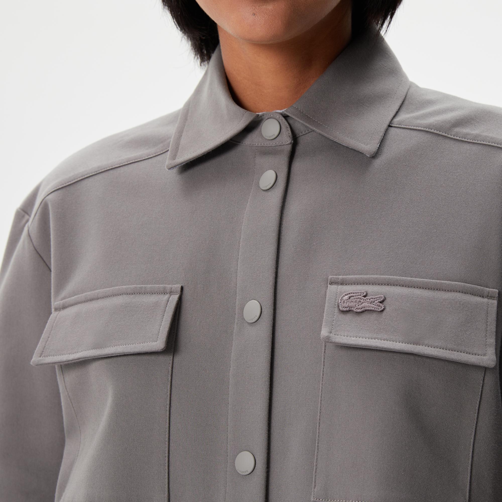 Kadın Relaxed Fit Uzun Kollu Gri Gömlek