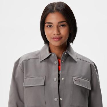  Kadın Relaxed Fit Uzun Kollu Gri Gömlek