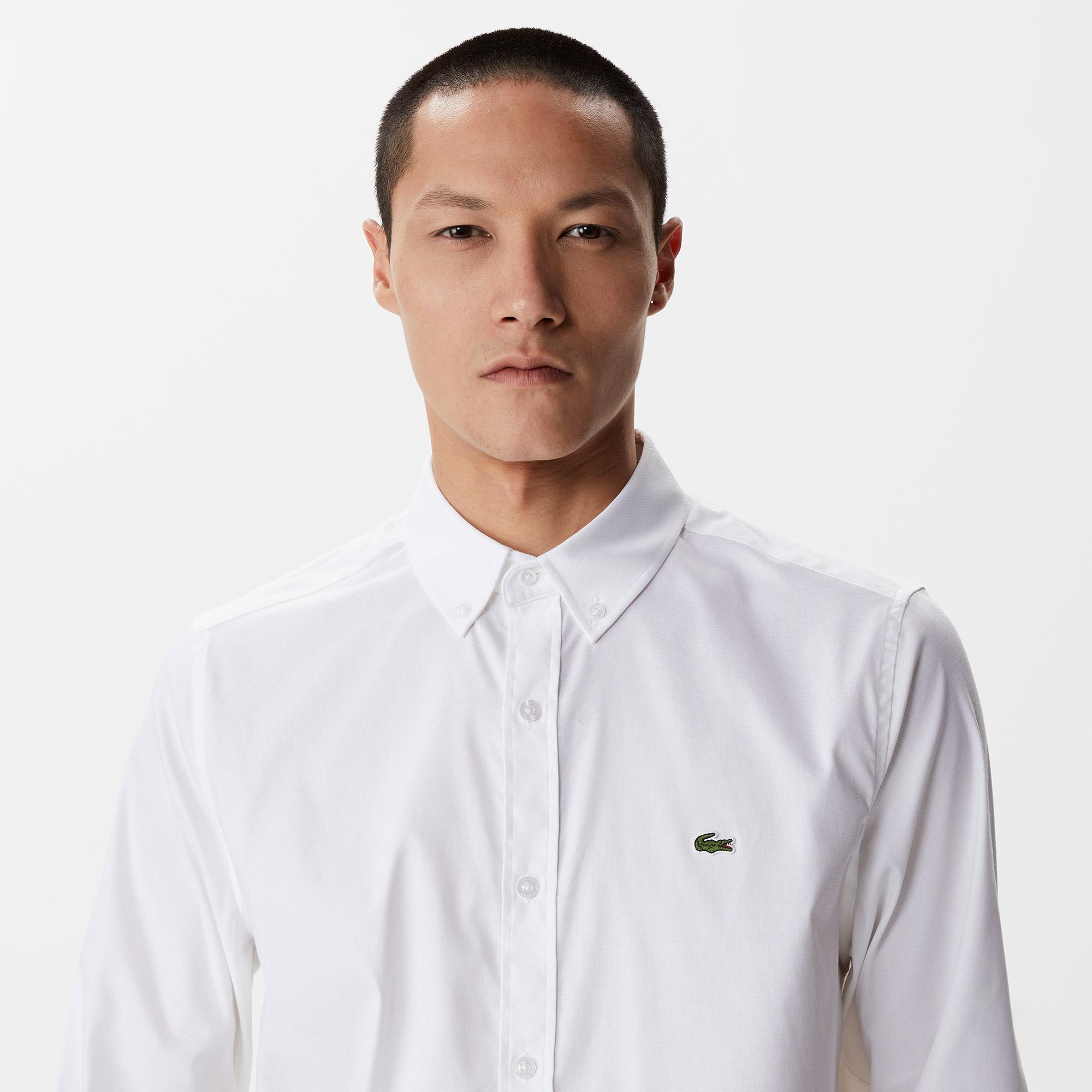 Lacoste Erkek Slim Fit Düğmeli Yaka Beyaz Gömlek