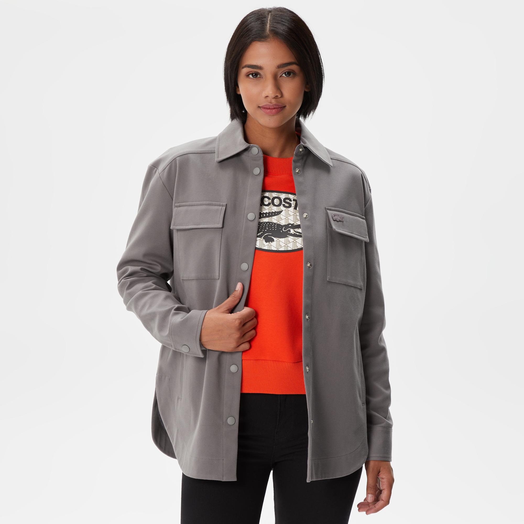 Kadın Relaxed Fit Uzun Kollu Gri Gömlek