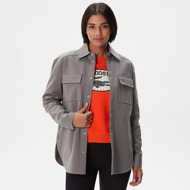  Kadın Relaxed Fit Uzun Kollu Gri Gömlek