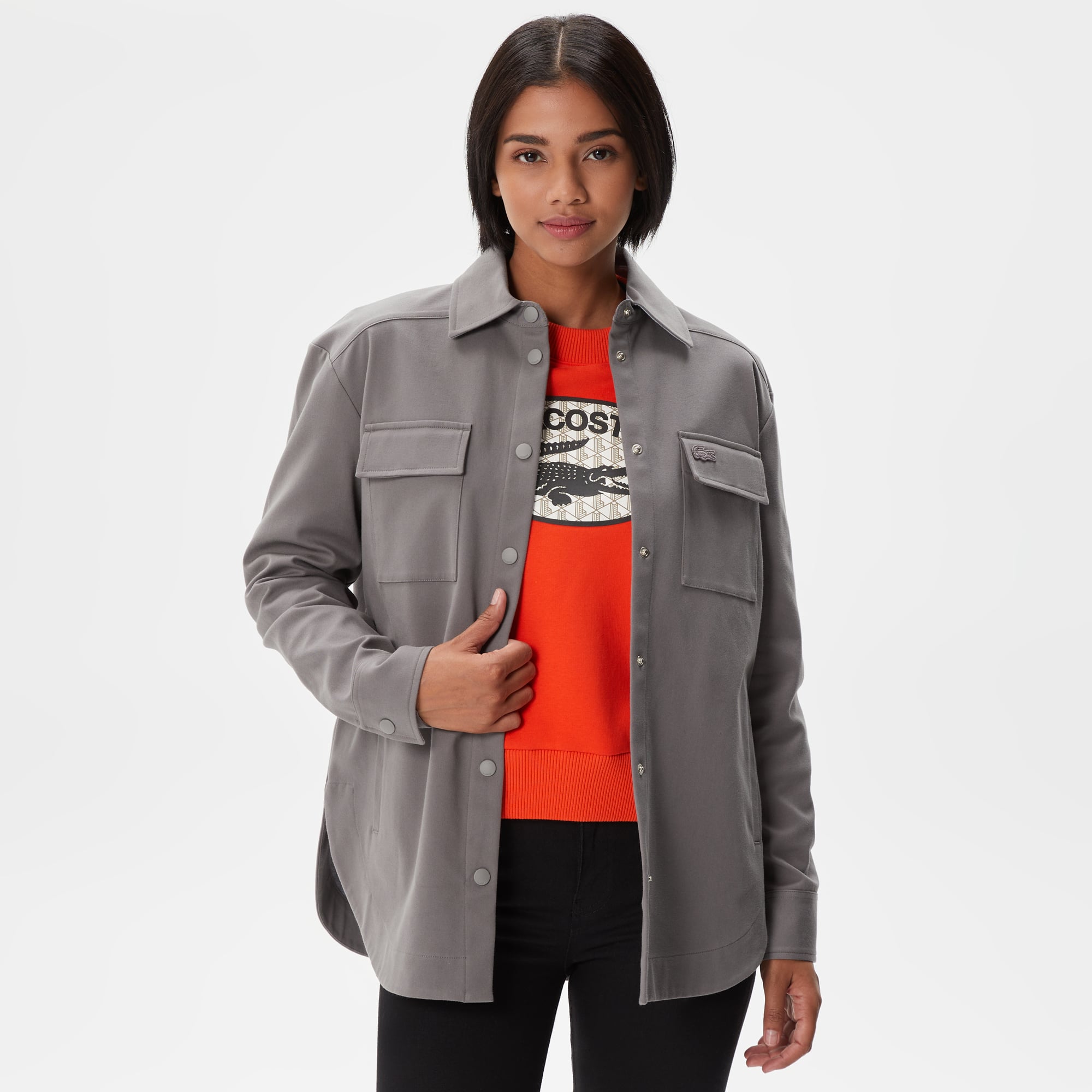  Kadın Relaxed Fit Uzun Kollu Gri Gömlek