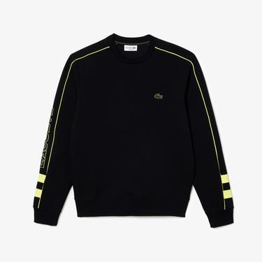  Erkek Classic Fit Bisiklet Yaka Baskılı Siyah Sweatshirt