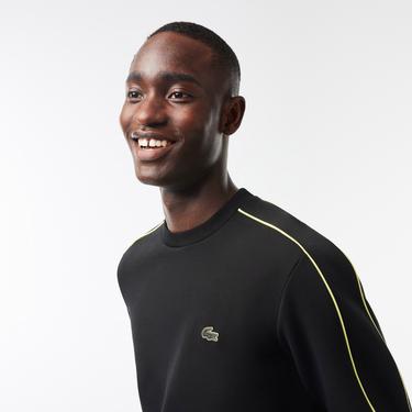  Erkek Classic Fit Bisiklet Yaka Baskılı Siyah Sweatshirt