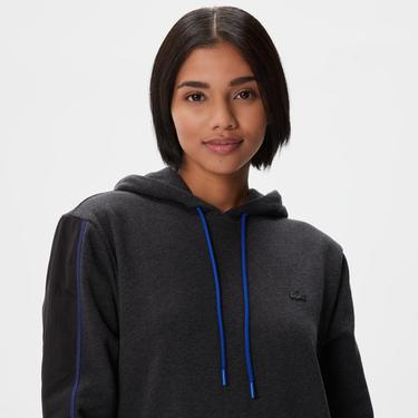  Kadın Loose Fit Uzun Kollu Kapüşonlu Desenli Siyah Elbise