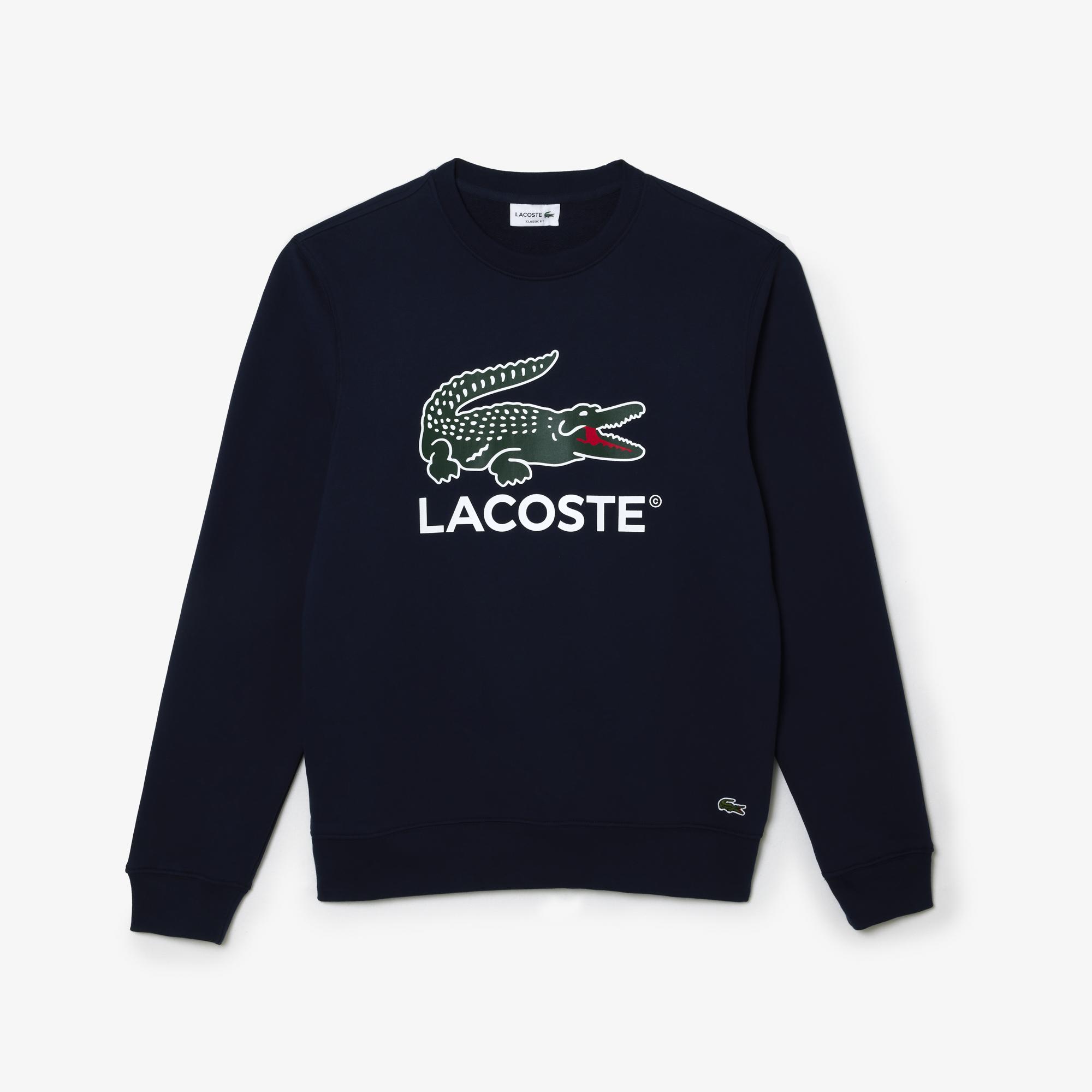 Erkek Classic Fit Bisiklet Yaka Baskılı Lacivert Sweatshirt