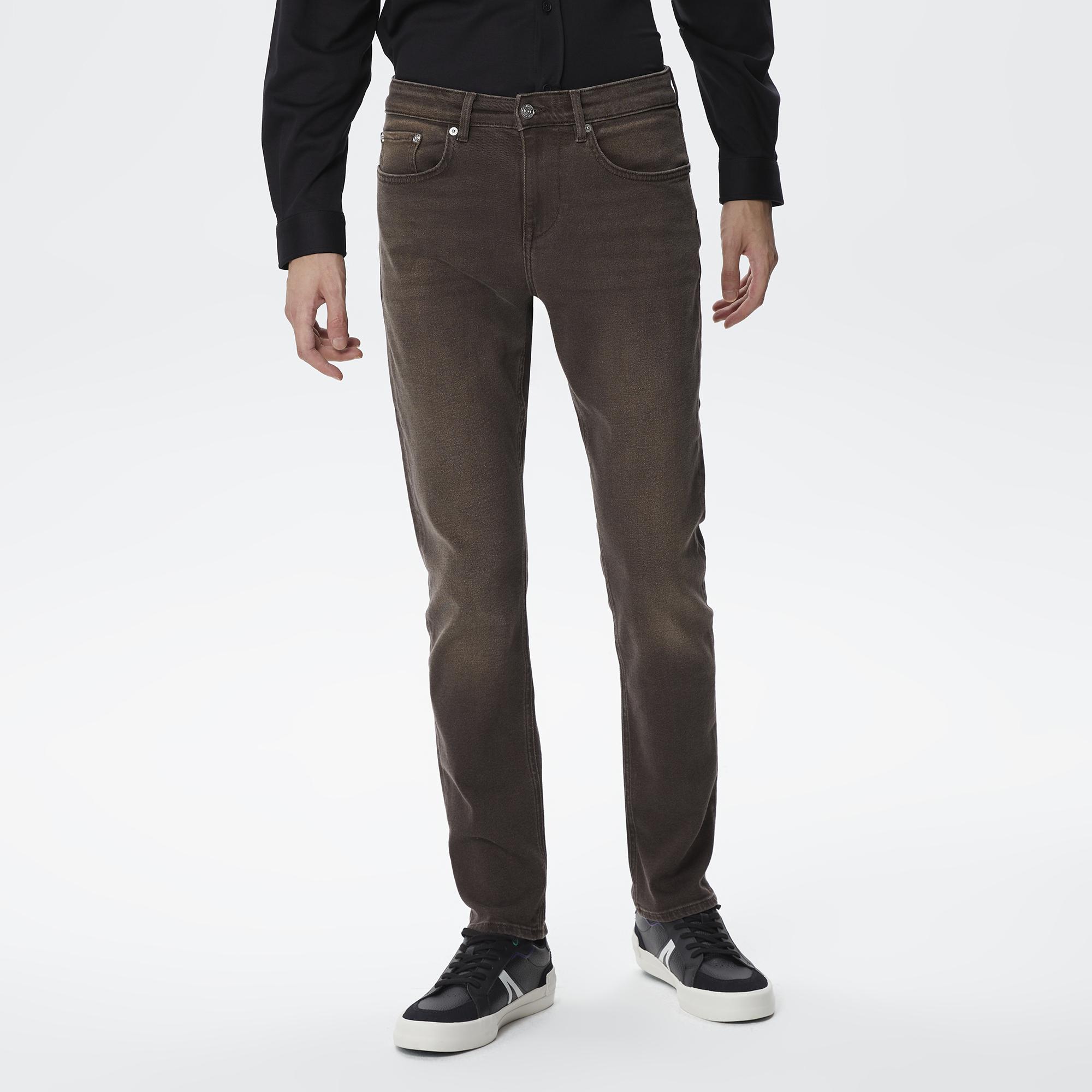 Erkek Slim Fit Denim Kahverengi Pantolon
