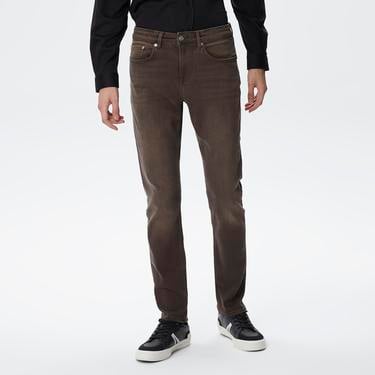  Erkek Slim Fit Denim Kahverengi Pantolon