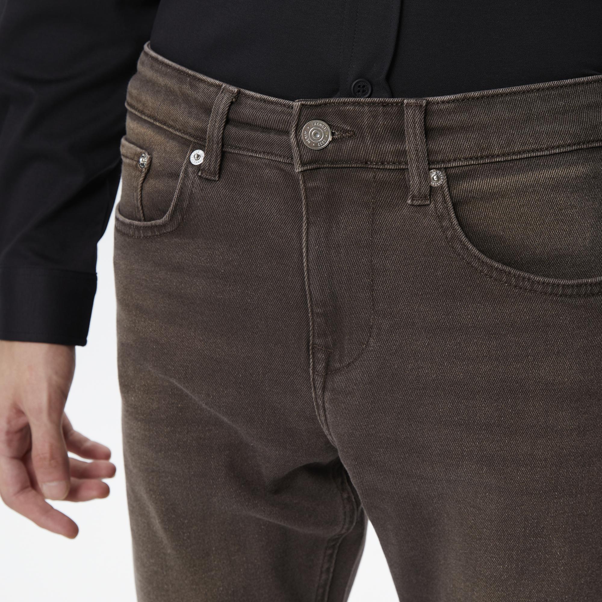 Erkek Slim Fit Denim Kahverengi Pantolon