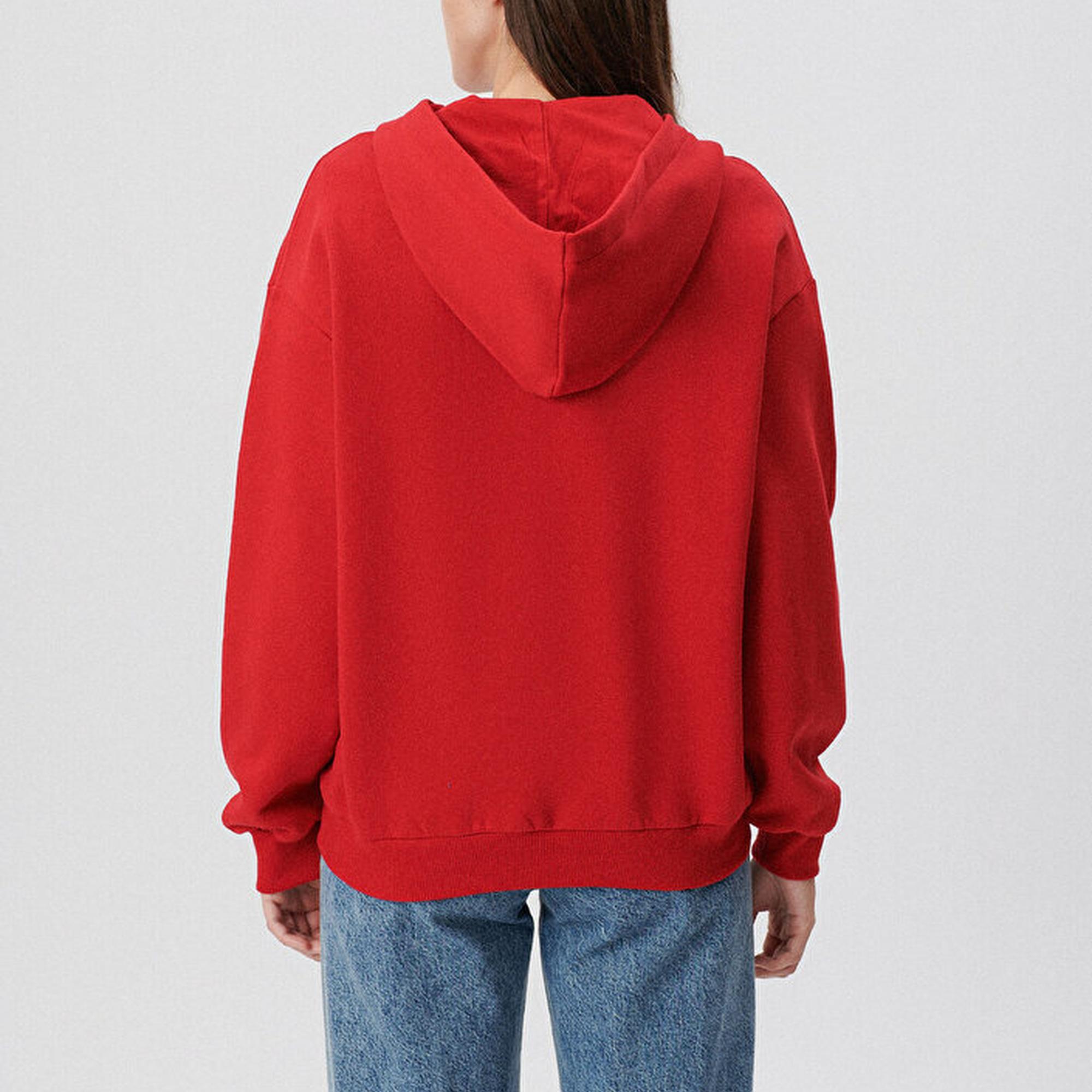 Mavi Fermuarlı Kapüşonlu Kırmızı Basic Sweatshirt 1611775-82054