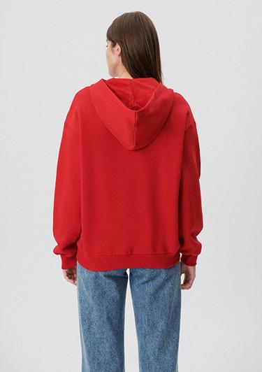  Mavi Fermuarlı Kapüşonlu Kırmızı Basic Sweatshirt 1611775-82054