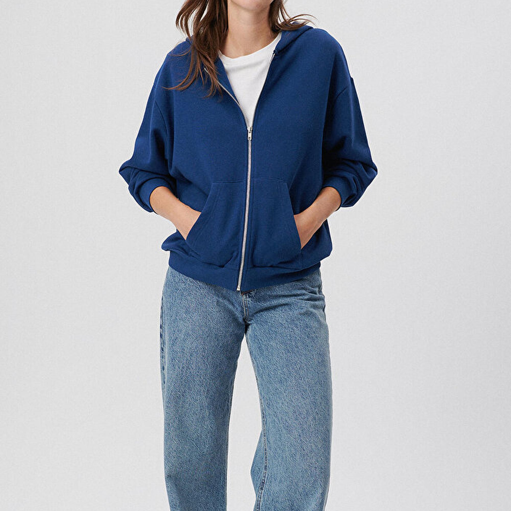 Mavi Fermuarlı Kapüşonlu Lacivert Basic Sweatshirt 1611775-82625