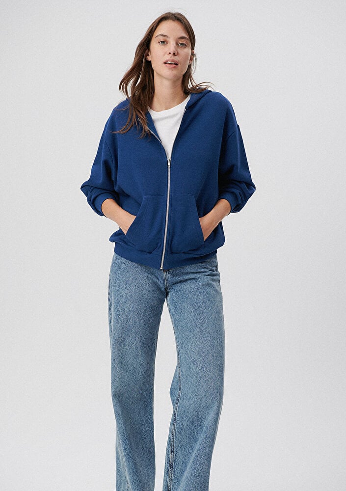  Mavi Fermuarlı Kapüşonlu Lacivert Basic Sweatshirt 1611775-82625