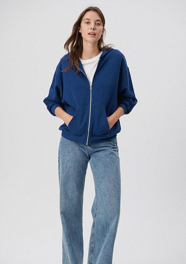  Mavi Fermuarlı Kapüşonlu Lacivert Basic Sweatshirt 1611775-82625