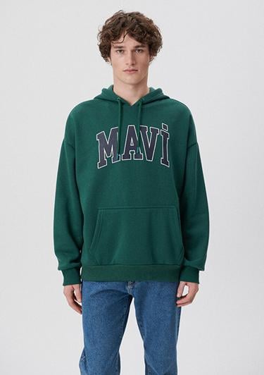  Mavi Mavi Logo Baskılı Kapüşonlu Yeşil Sweatshirt 067149-71874