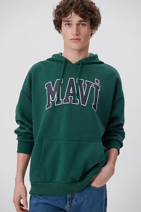  Mavi Mavi Logo Baskılı Kapüşonlu Yeşil Sweatshirt 067149-71874