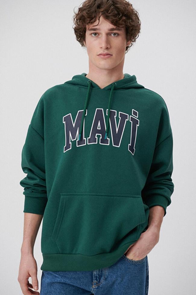  Mavi Mavi Logo Baskılı Kapüşonlu Yeşil Sweatshirt 067149-71874