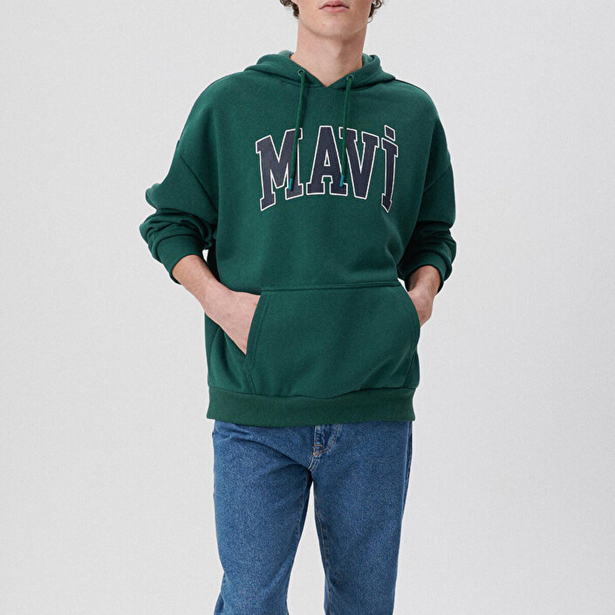 Mavi Mavi Logo Baskılı Kapüşonlu Yeşil Sweatshirt 067149-71874