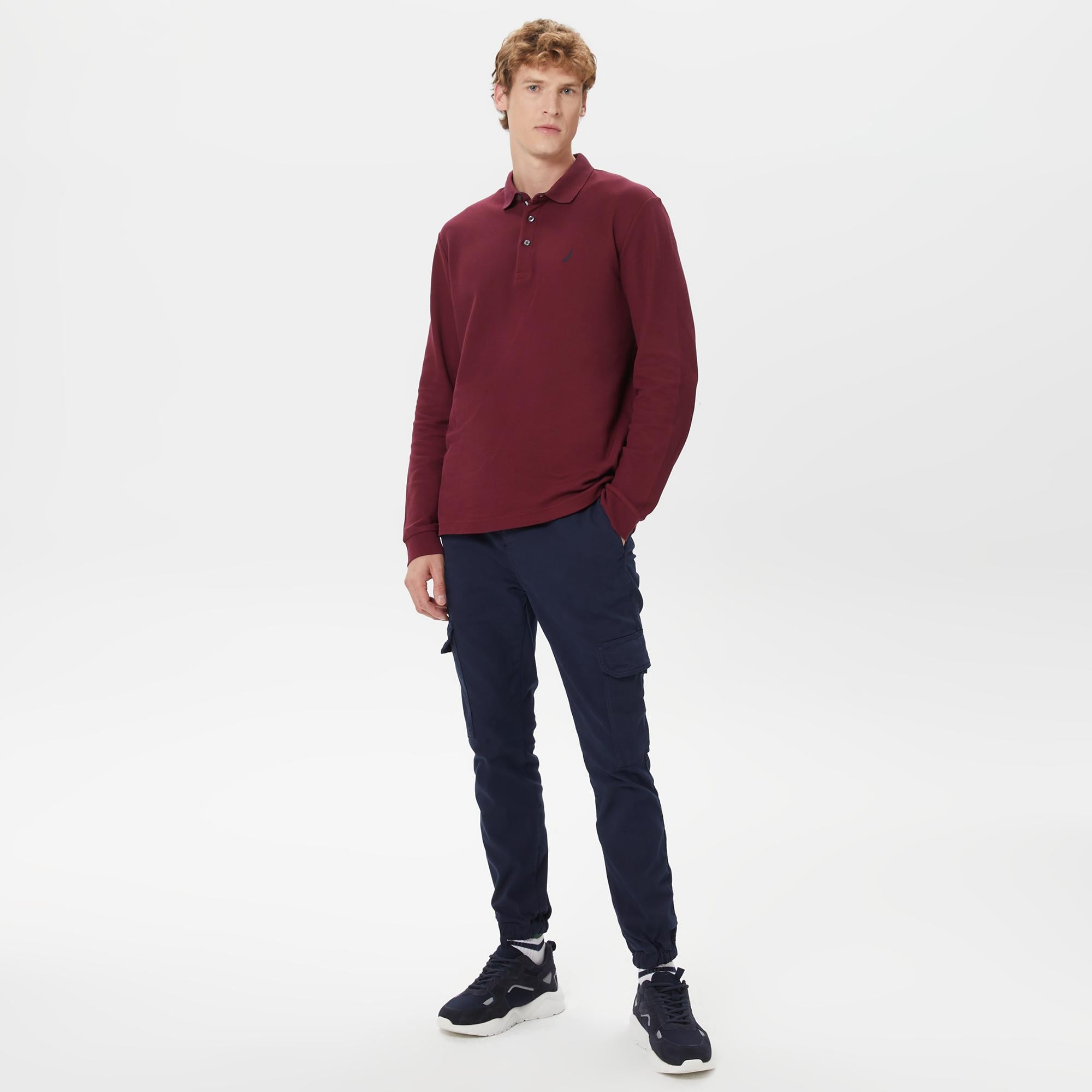 Nautica Erkek Bordo Classic Fit Uzun Kollu Polo Yaka T-Shirt