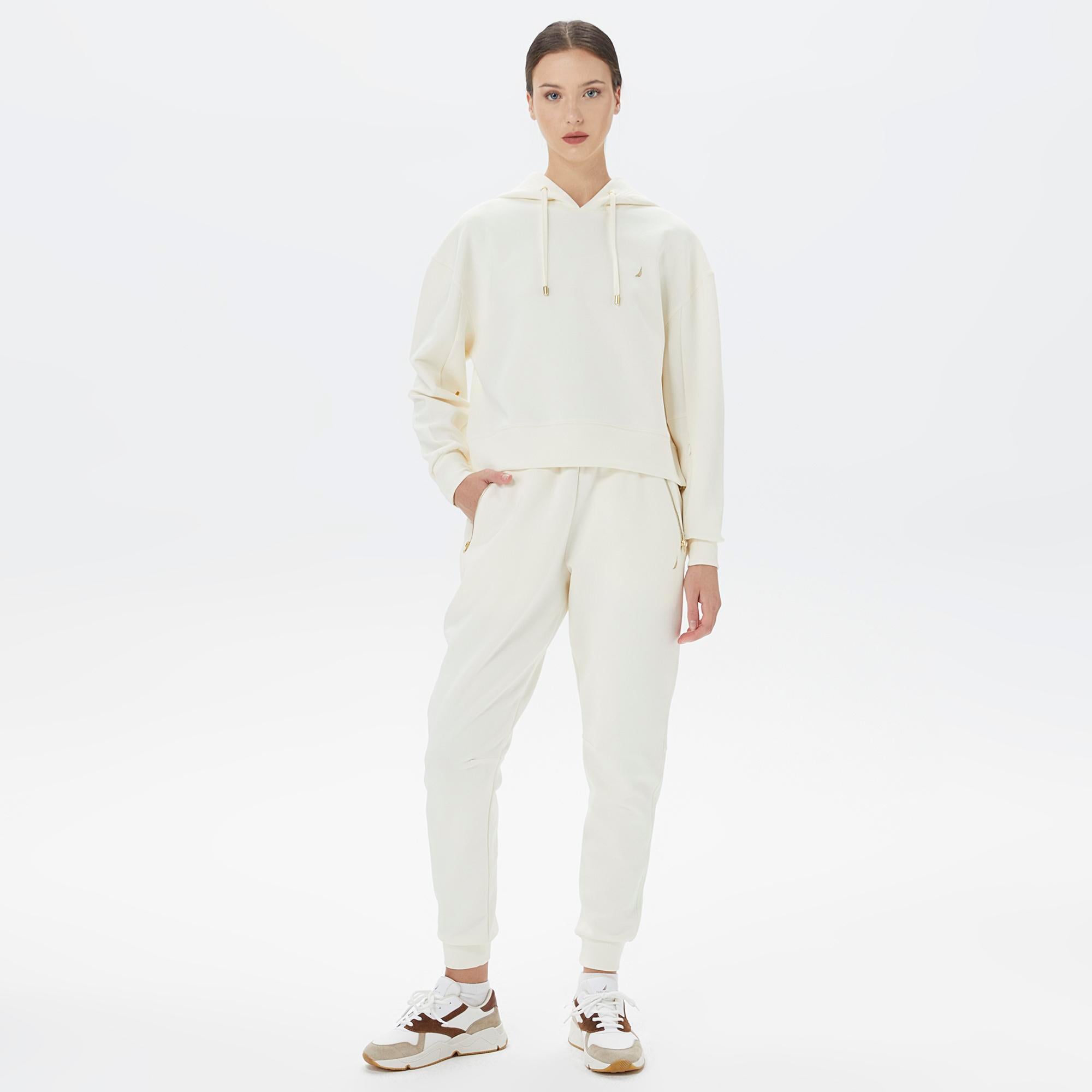 Nautica Kadın Beyaz Relaxed Fit Kapüşonlu Hoodie