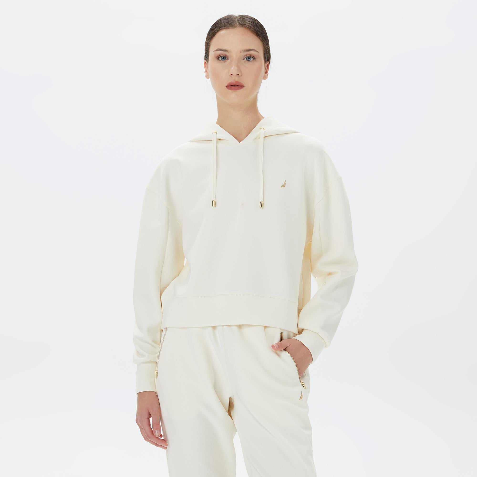 Nautica Kadın Beyaz Relaxed Fit Kapüşonlu Hoodie