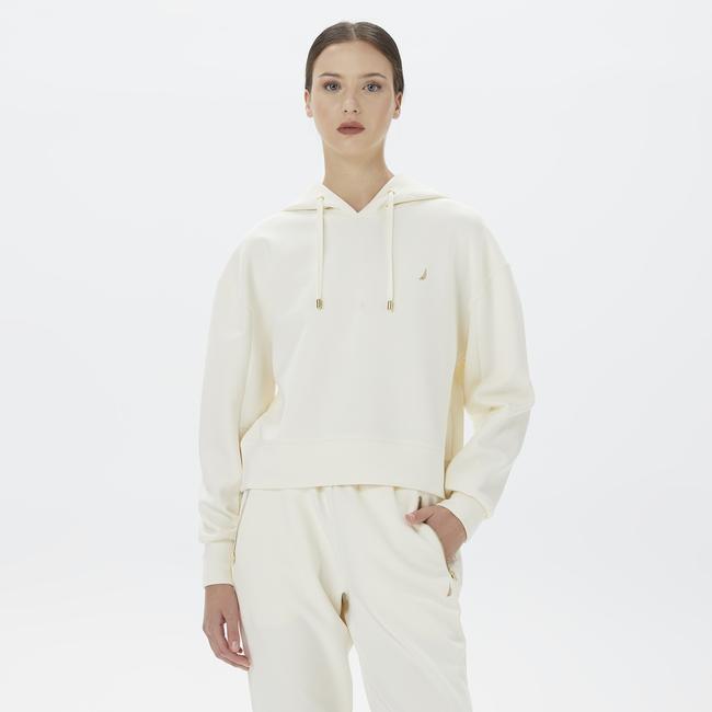  Nautica Kadın Beyaz Relaxed Fit Kapüşonlu Sweatshirt