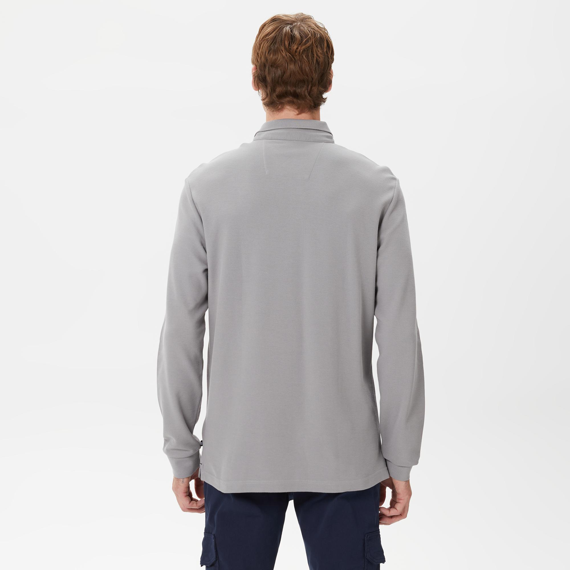 Nautica Erkek Gri Classic Fit Uzun Kollu Polo