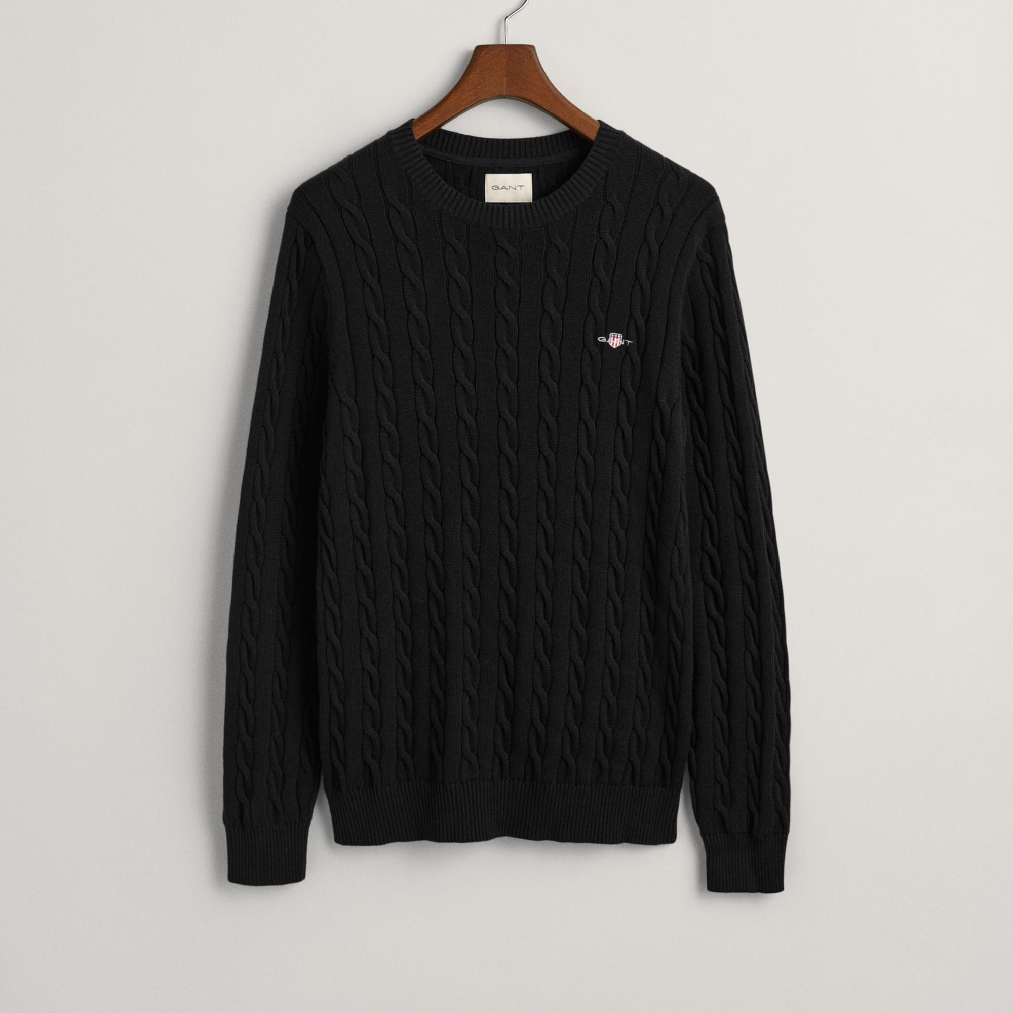 GANT Erkek Siyah Regular Fit Bisiklet Yaka Örgü Kazak