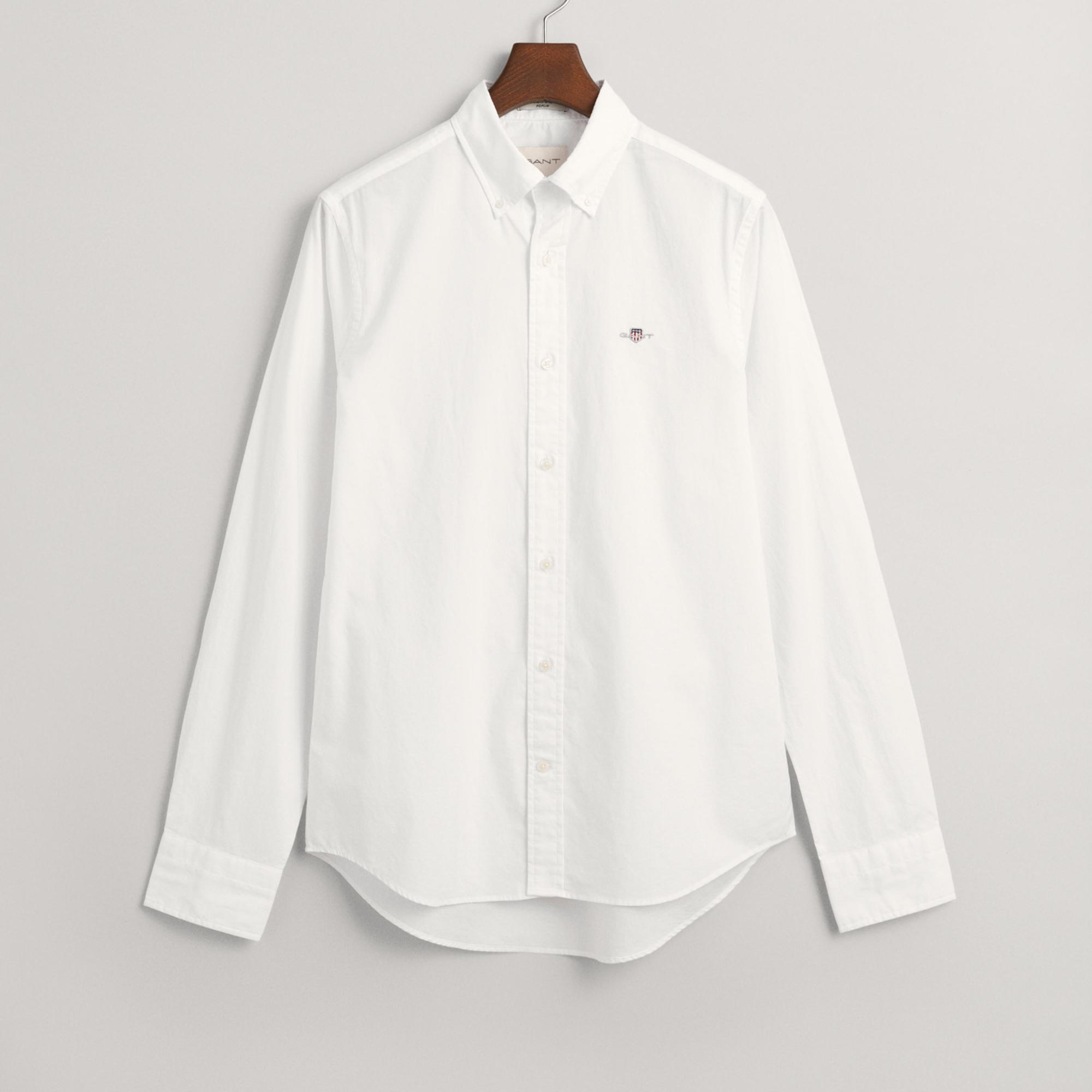 GANT Erkek Beyaz Slim Fit Düğmeli Yaka Broadcloth Gömlek